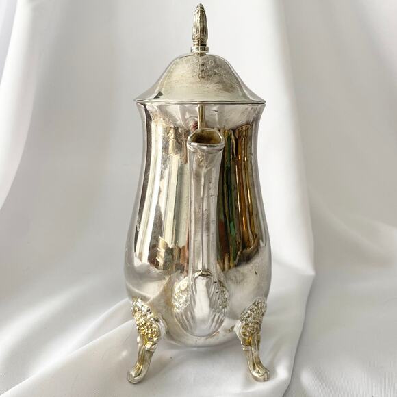 Vintage Silver Plated Coffee Pot with Floral Accents - Picture 2 of 11